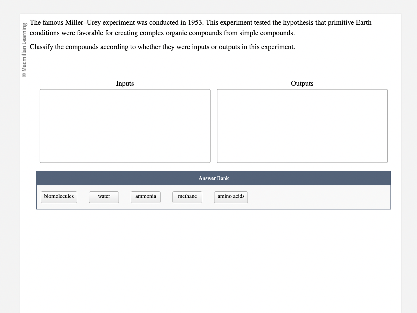 Solved The famous Miller-Urey experiment was conducted in | Chegg.com