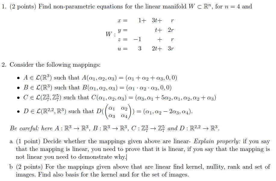 Solved 1 2 Points Find Non Parametric Equations For The Chegg Com