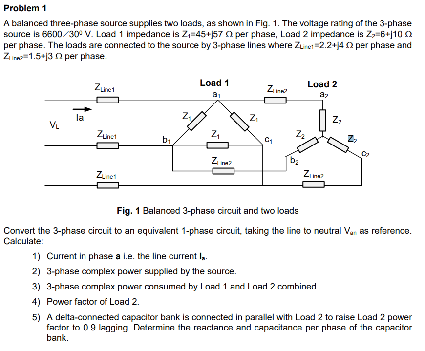 Solved Problem 1 A balanced three-phase source supplies two | Chegg.com