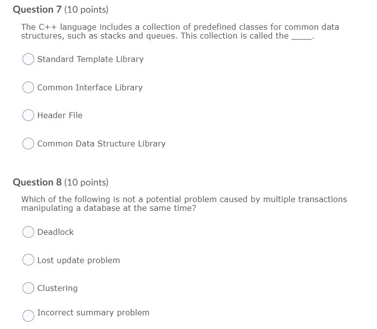 Solved Question 7 (10 points) The C++ language includes a | Chegg.com