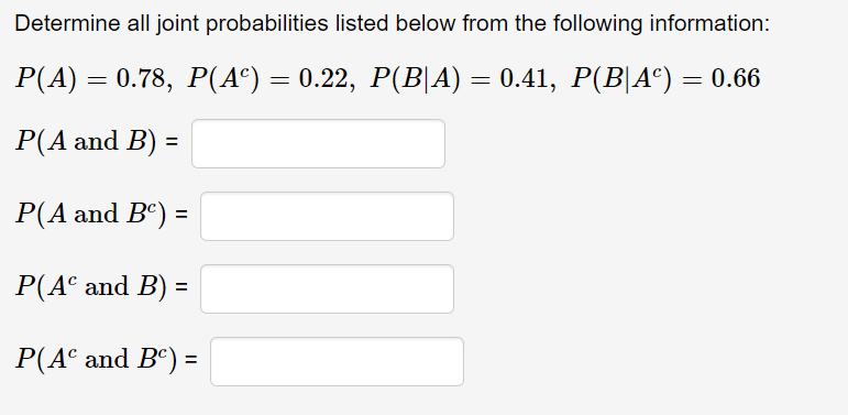 Solved Determine all joint probabilities listed below from | Chegg.com