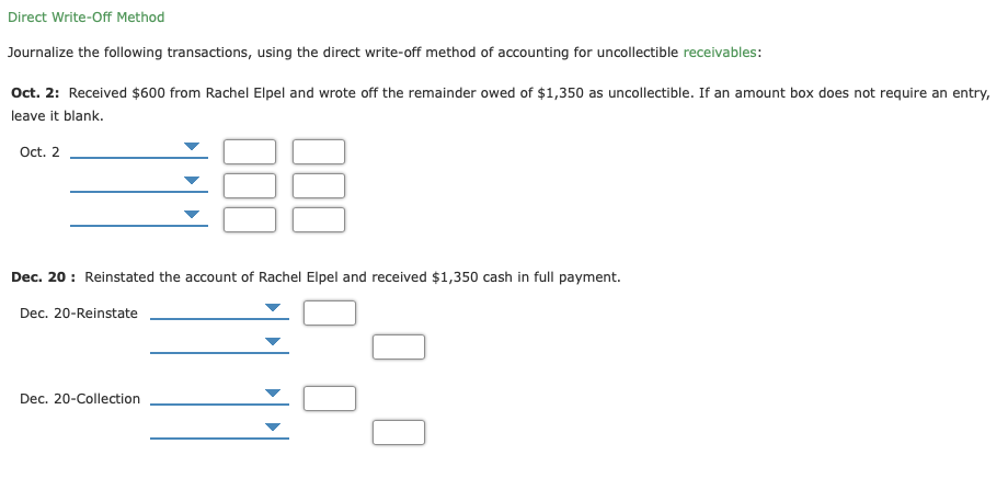 Solved Direct Write-Off Method Journalize the following | Chegg.com