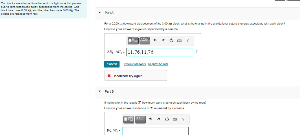 Solved Two Blocks Are Attached To Either End Of A Light Rope Chegg Com