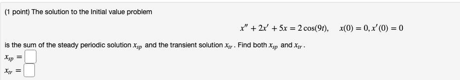 Solved (1 point) The solution to the Initial value problem | Chegg.com