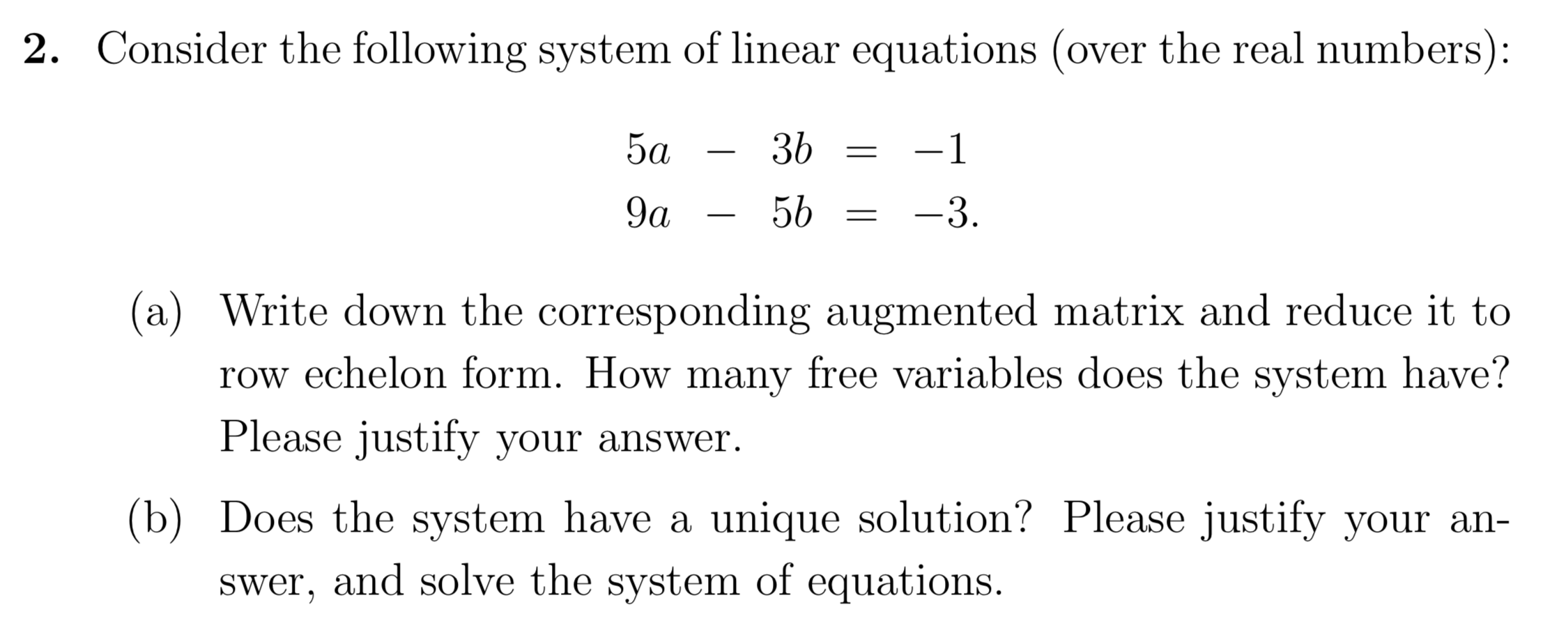 Solved 2. Consider the following system of linear equations | Chegg.com
