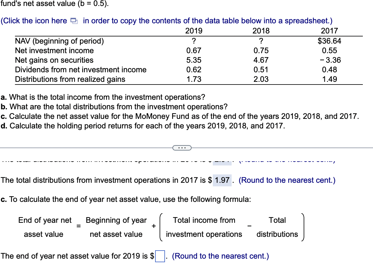 Solved Fund's Net Asset Value (b=0.5). (Click The Icon Here | Chegg.com