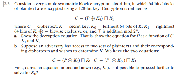 Solved þ.3 Consider A Very Simple Symmetric Block Encryption | Chegg.com