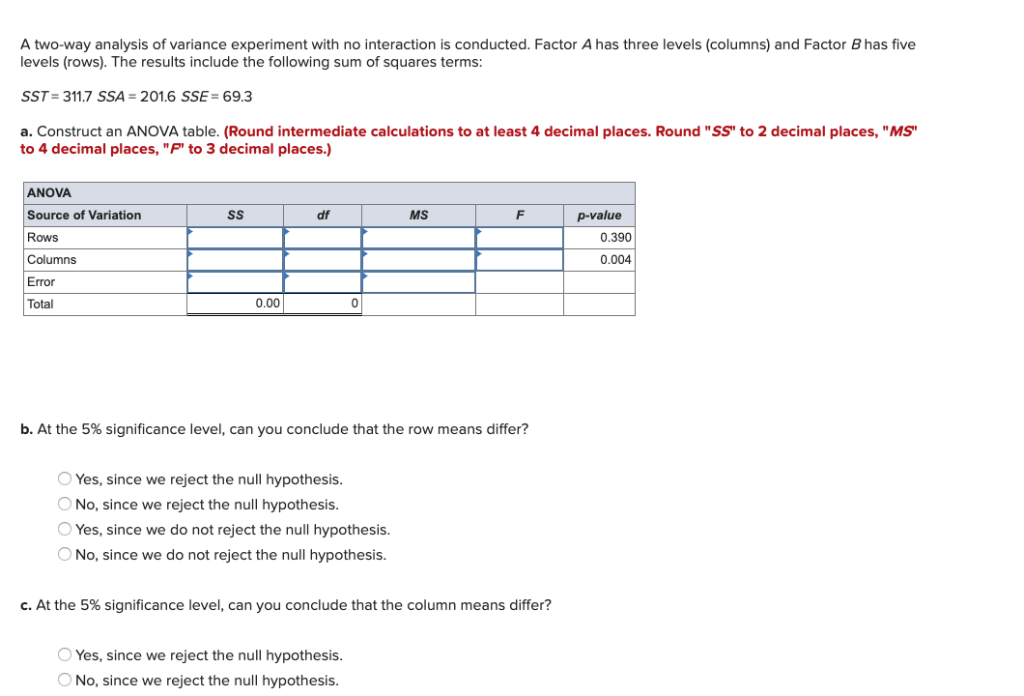 solved-a-two-way-analysis-of-variance-experiment-with-no-chegg