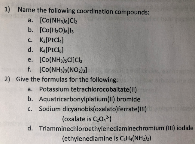 Solved 1 Name the following coordination compounds a. Chegg