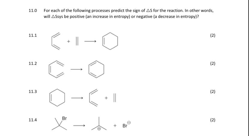 Solved 11.0 For each of the following processes predict the | Chegg.com