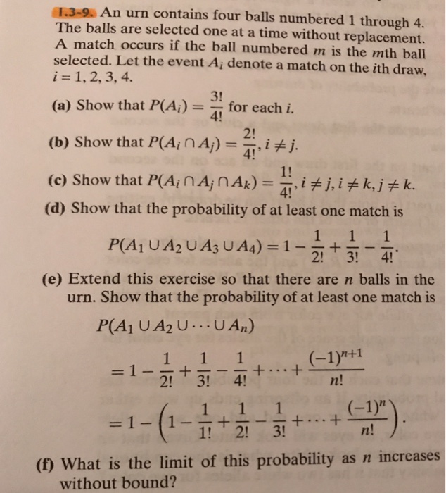 Solved 1.39. An urn contains four balls numbered 1 through