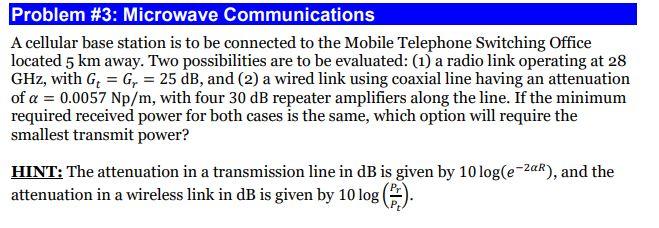 Solved Problem #3: Microwave Communications A cellular base 