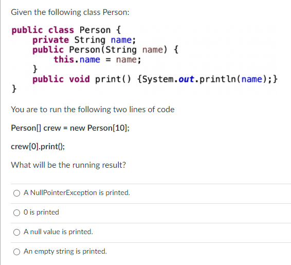 Solved Given the following class Person: public class Person | Chegg.com