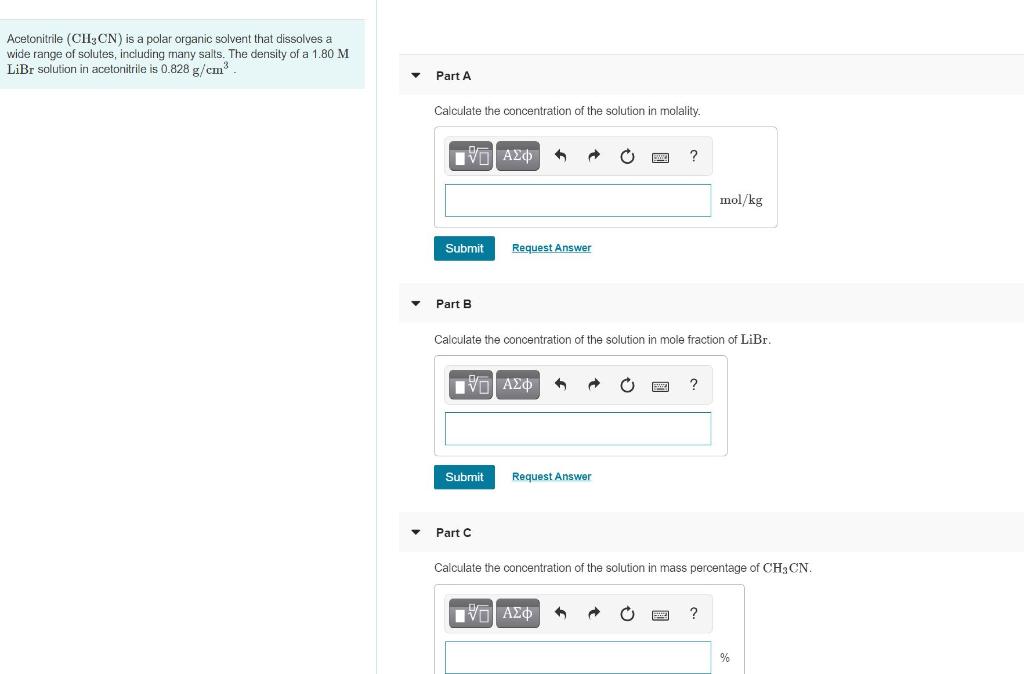 Solved Acetonitrile (CH3CN) is a polar organic solvent that | Chegg.com