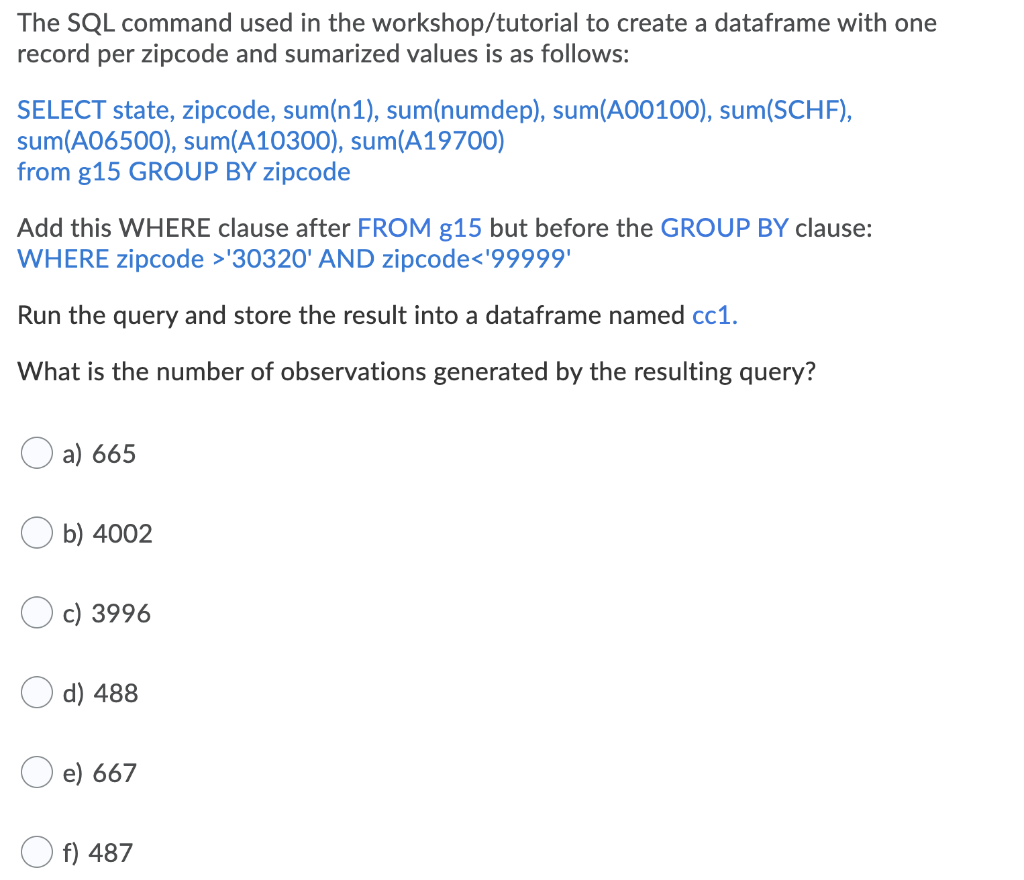 Solved The SQL command used in the workshop/tutorial to | Chegg.com