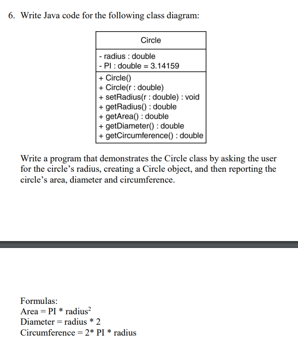 Solved 6. Write Java code for the following class diagram: | Chegg.com