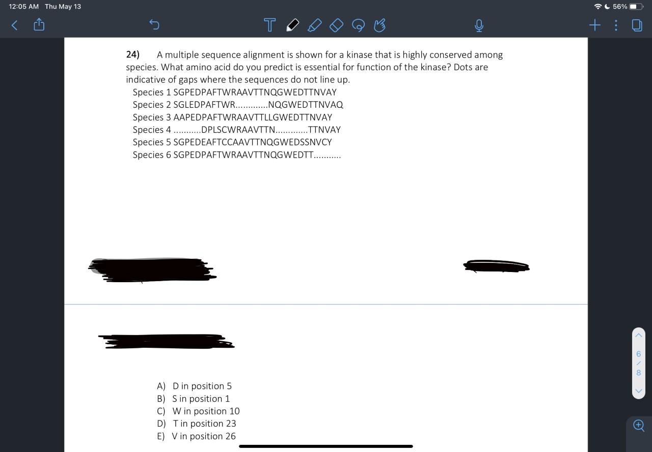 Solved 12:05 AM Thu May 13 56% T 24) A multiple sequence | Chegg.com