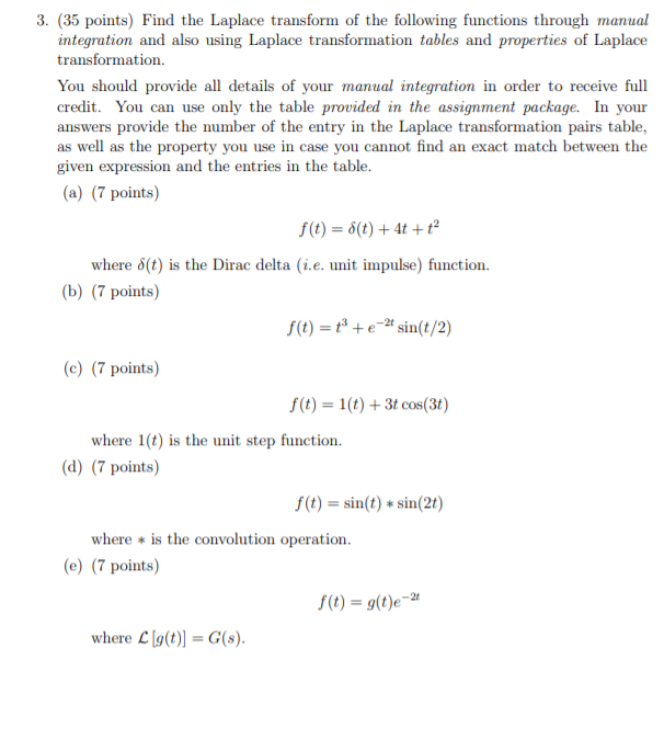 Solved 3. (35 points) Find the Laplace transform of the | Chegg.com