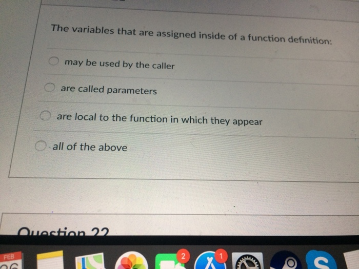 Solved The variables that are assigned inside of a function | Chegg.com