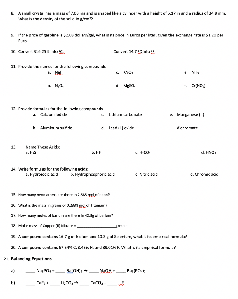 Solved 8. A small crystal has a mass of 7.03 mg and is | Chegg.com