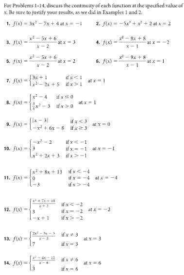 Solved For Problems 1-14, discuss the continuity of each | Chegg.com