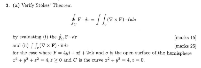 Solved 3 A Verify Stokes Theorem Fer F Dr Xx Vf Chegg Com
