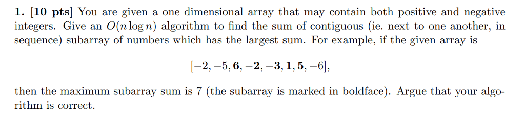Solved 1. [10 pts] You are given a one dimensional array | Chegg.com