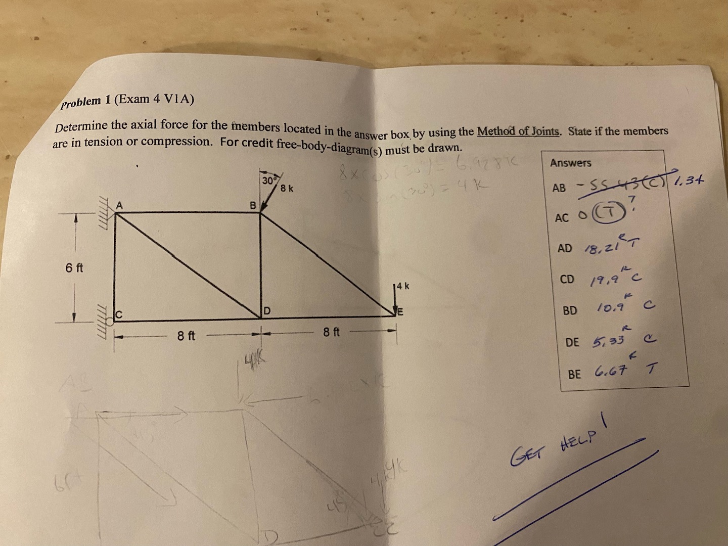 Solved Problem 1 (Exam 4 V1A) Determine The Axial Force For | Chegg.com