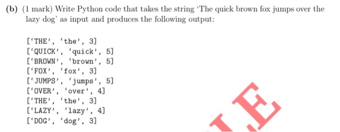 Solved (b) (1 mark) Write Python code that takes the string | Chegg.com