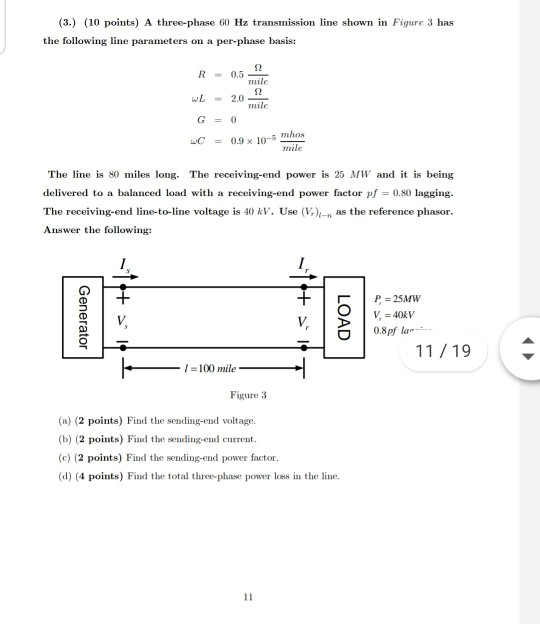 Solved (3.) (10 points) A three-phase 60 Hz transmission | Chegg.com