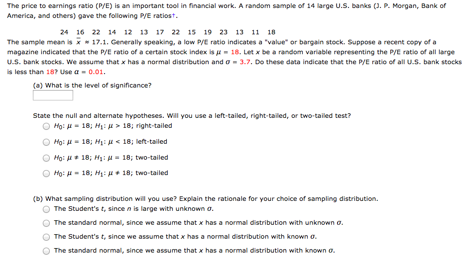 Solved The Price To Earnings Ratio (P/E) Is An Important | Chegg.com