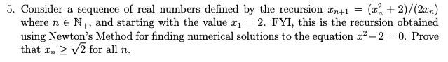 Solved 5. Consider a sequence of real numbers defined by the | Chegg.com