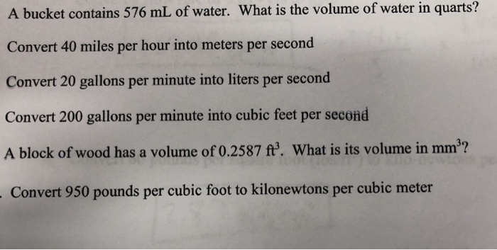 Solved A bucket contains 576 mL of water. What is the volume | Chegg.com