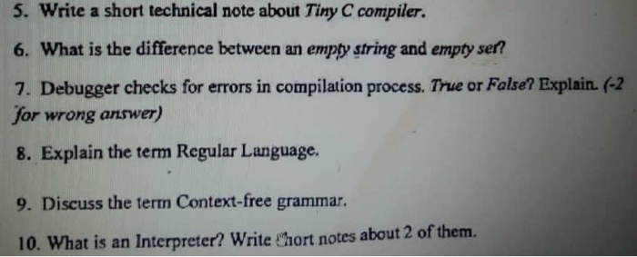 Solved 5. Write a short technical note about Tiny C | Chegg.com