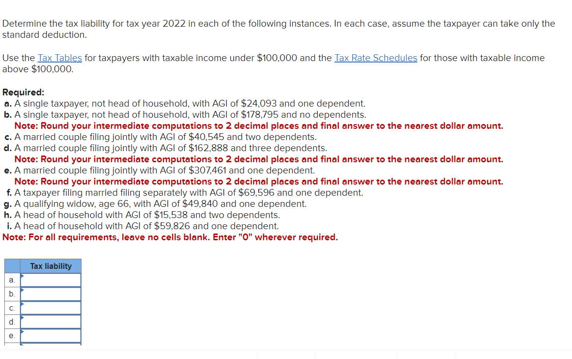 Solved Determine The Tax Liability For Tax Year 2022 In Each | Chegg.com