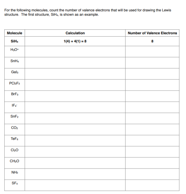 Solved For the following molecules, count the number of | Chegg.com