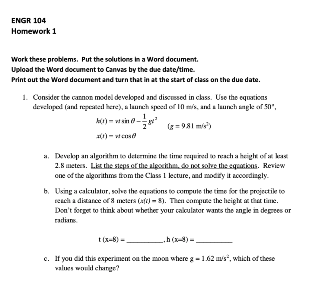Solved ENGR 104 Homework 1 Work these problems. Put the | Chegg.com