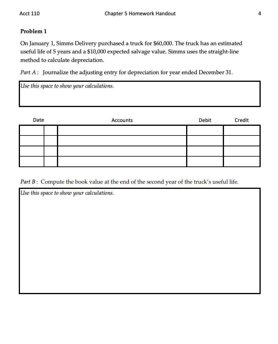 Solved Acct 110 Chapter 5 Homework Handout 1 True/False | Chegg.com