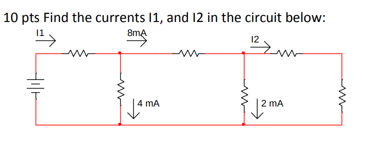 Solved 10 pts Find the currents 11, and 12 in the circuit | Chegg.com
