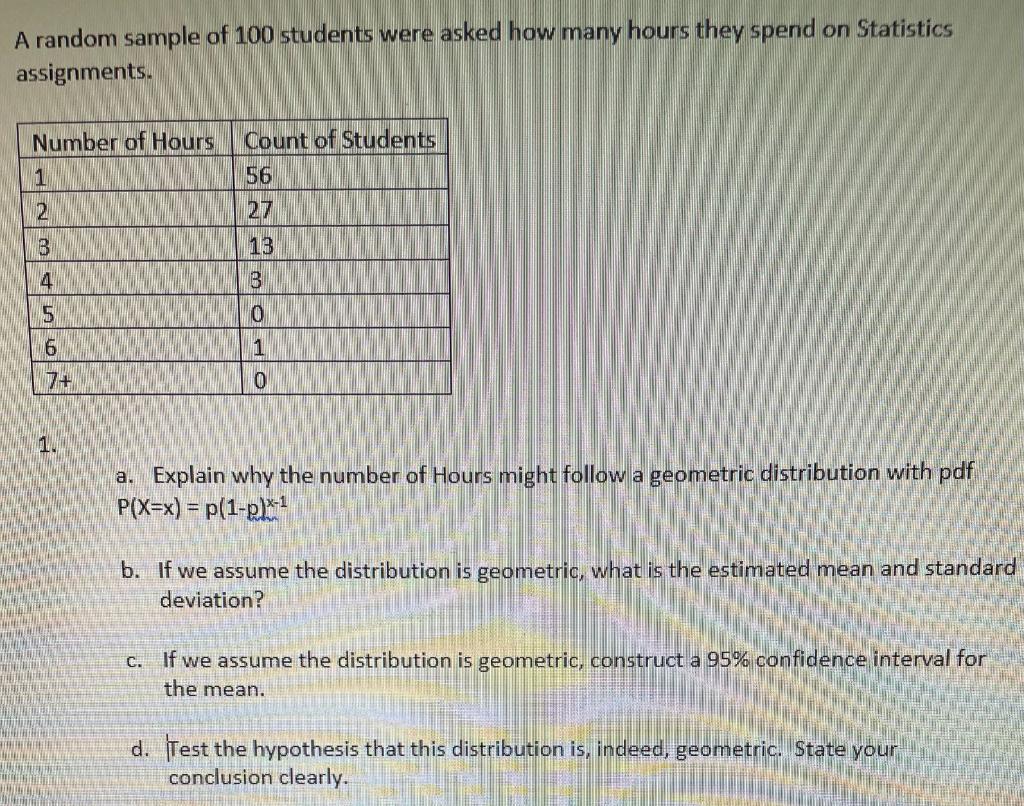 Solved A random sample of 100 students were asked how many | Chegg.com