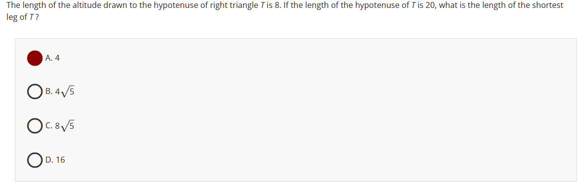 Solved The length of the altitude drawn to the hypotenuse of | Chegg.com
