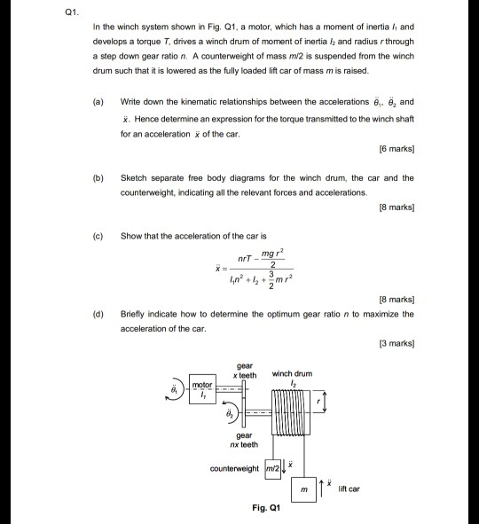 Solved In the winch system shown in Fig. Q1, a motor, which | Chegg.com