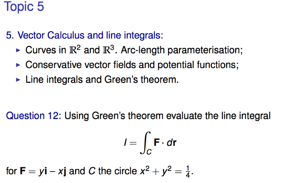 Solved Topic 5 5. Vector Calculus and line integrals: Curves | Chegg.com
