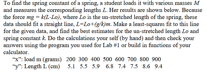 Solved To find the spring constant of a spring, a student | Chegg.com