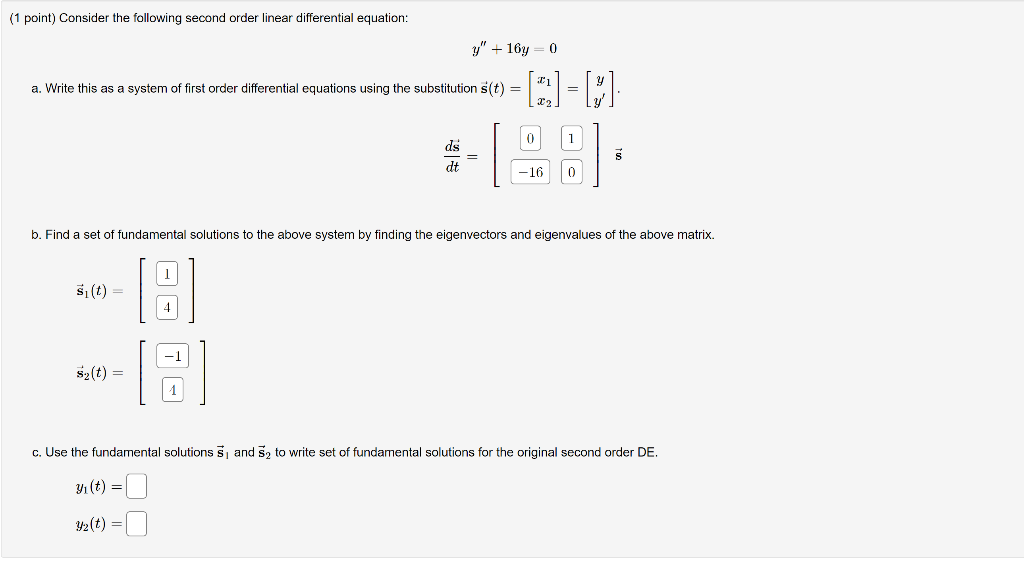 Solved (1 Point) Consider The Following Second Order Linear | Chegg.com