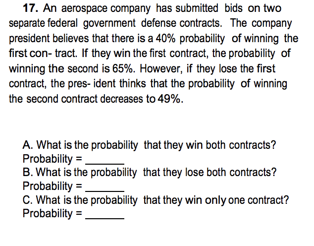 Solved 17. An Aerospace Company Has Submitted Bids On Two | Chegg.com