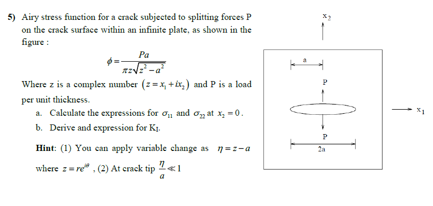 X2 O A 5 Airy Stress Function For A Crack Subje Chegg Com