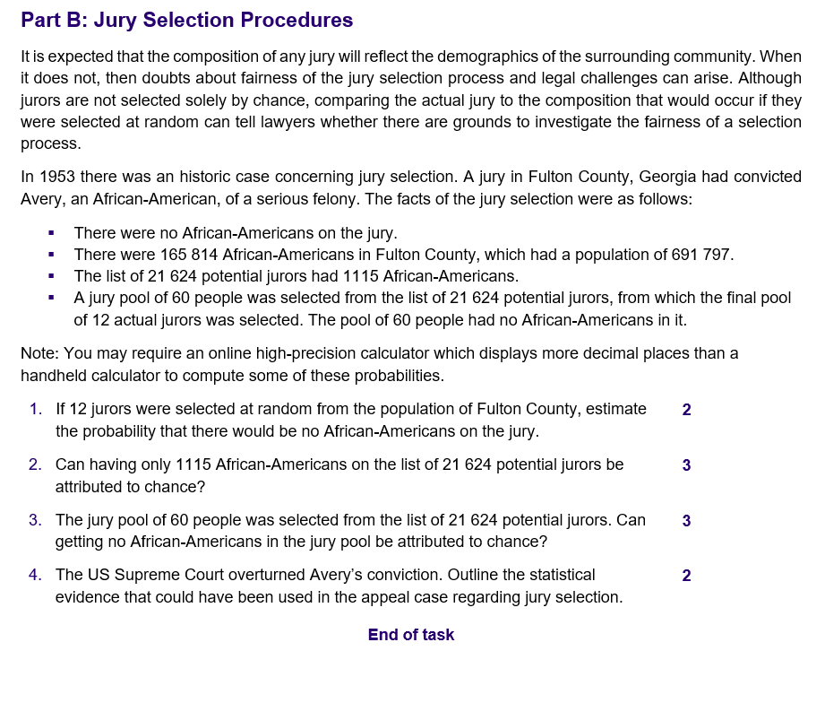 Solved Part B: Jury Selection Procedures It Is Expected That | Chegg.com