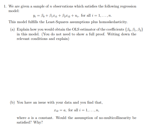 Solved 1. We Are Given A Sample Of N Observations Which | Chegg.com