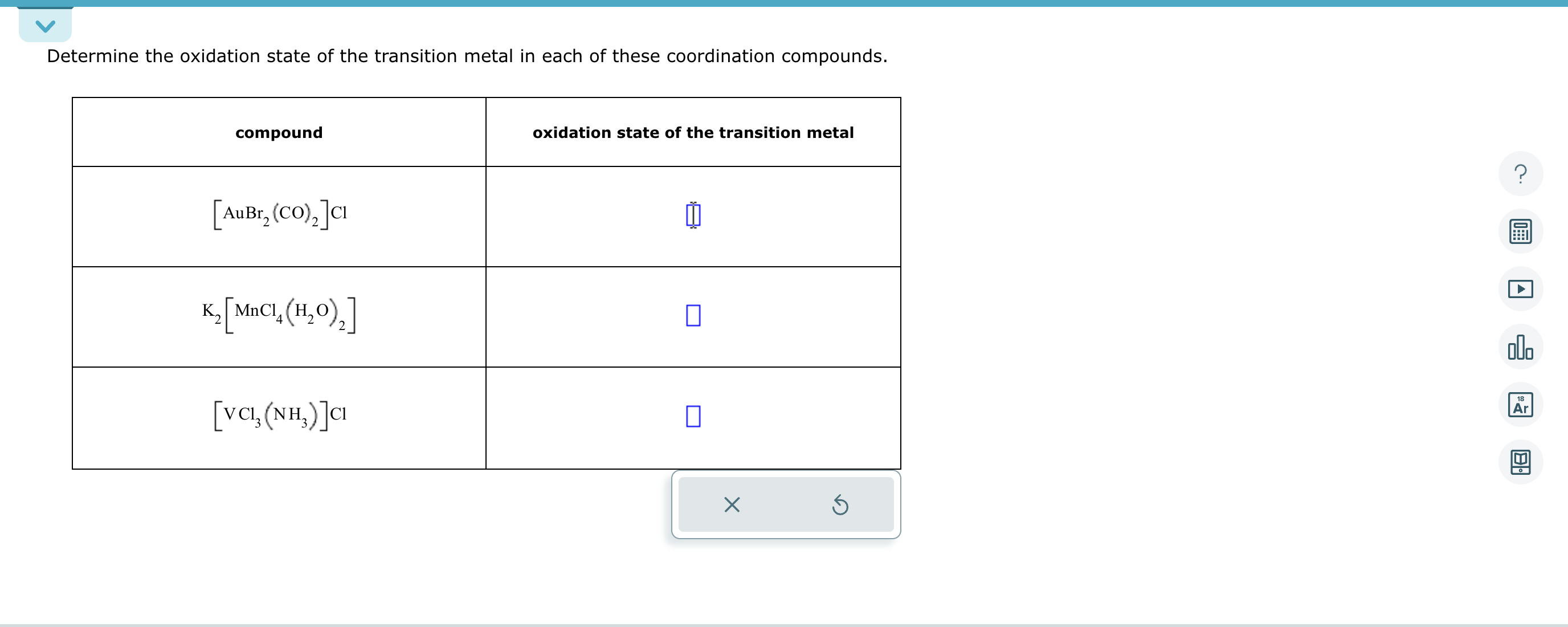 Solved Determine the oxidation state of the transition metal | Chegg.com